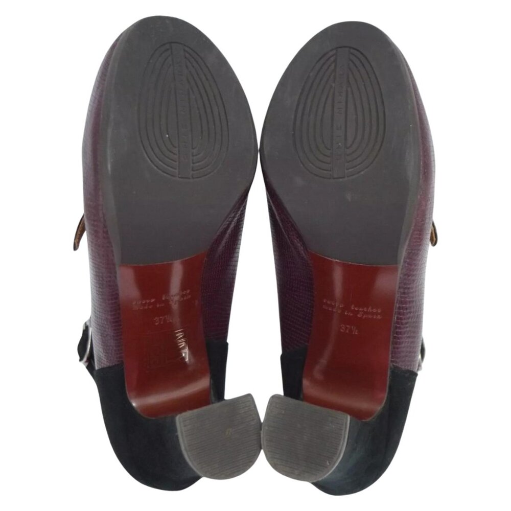 NEW Chie Mihara Shoes Mod Mary Jane Pumps Suede Leather Heels SZ 37.5 Burgundy - Picture 7 of 8